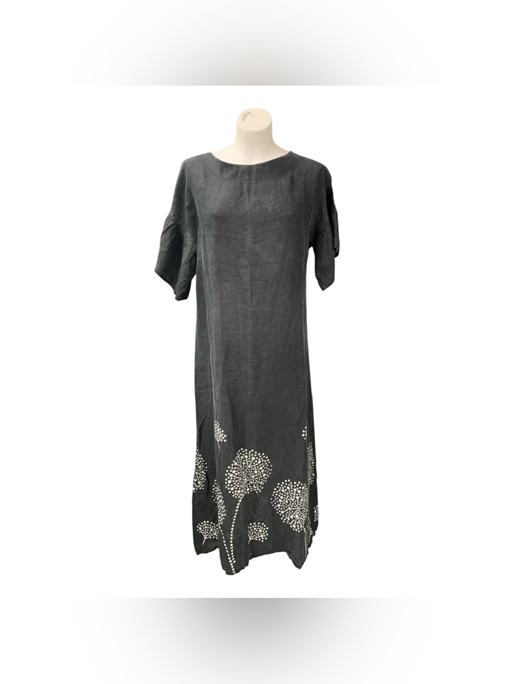 Le Ragarre Italy Dark Gray Floral Hem Midi Dress Size M